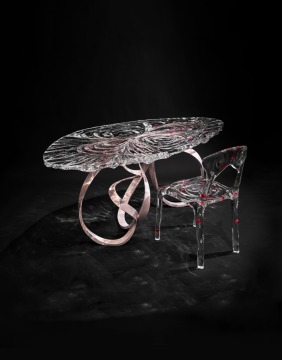 Pink Ribbon Bow Water Wave Crystal Table