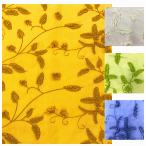 Turmeric Mily Yarn 3D Embroidery On Cotton Fabric