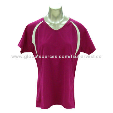 Ladies' V-neck T-shirt with quick dry, OEM welcomed