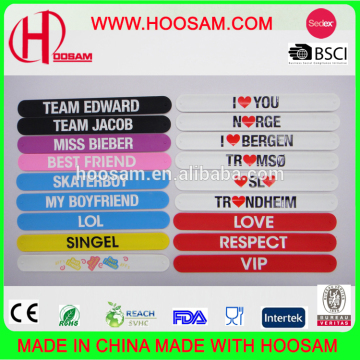 2017 bulk good quality custom shape promotional silicone ruler slap wrap bracelets