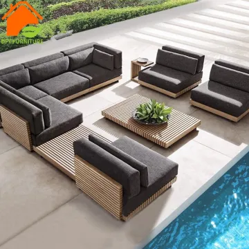 Modern Waterproof Teak Wood Patio Garden Combination Sofa Set for Villa