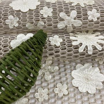Champagne PU Laser Cut Flower Embroidery Fabric