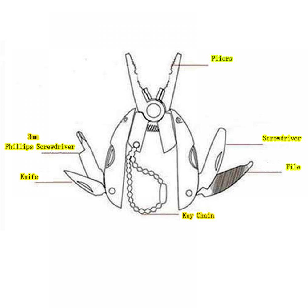 1pc Outdoor Mini Portable Multi Function Folding Pocket Plier Knife Screwdriver Clamp Keychain Hiking Camping with Bag