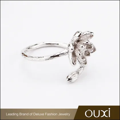 Hot sale cooper ring jewelry fashion beautiful water lily shape charm cuff ring rhodium ring