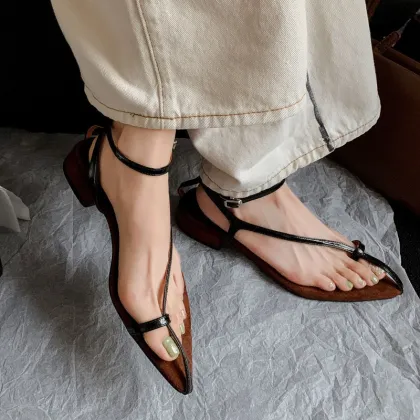 Kemayanni Wholesale Genuine Leather Sandals - Low Heel Women's Sandals with Toe Exposed