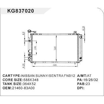 auto radiator car:NISSAN SUNNY/SENTRA FNB 12 OEM:21460-83A00