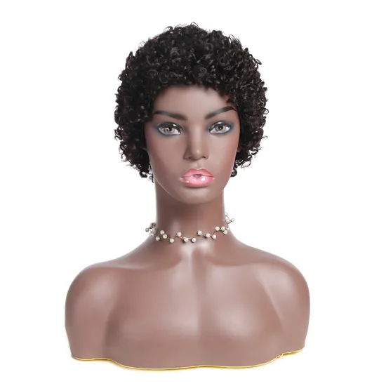 Wholesale Pixie Cut Machine Made Wigs Short Human Hair Wigs for Black Women Short Jerry Curly Wig Natural Black 1B