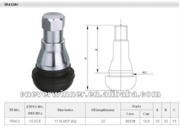 Valve de pneus TR412AC, soupape en caoutchouc, vanne de pneus absents