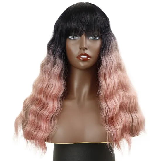 The princess ombre color Cake curly hair water wave With Bang 18inches soft natural synthetic braiding hair wigs for black woman