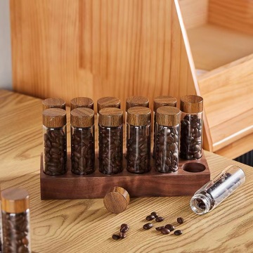 Hot Sale: 6 Glass Tubes with Walnut Wooden Set for Coffee Bean Display and Storage