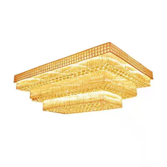 Customized E14 Big Hotel Chandelier Gold Color Square 3 Layers Ceiling Light