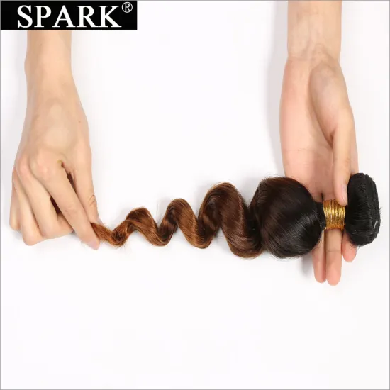Ombre Peruvian Loose Wave Bundles with Closure 1B/4/30 Spark Remy Hair Extension Human Hair Bundles with Closure Medium Ratio
