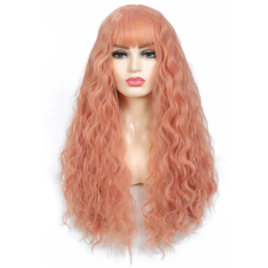 X-TRESS Orange Colored Synthetic Hair Wig With Bands Long Curly Machine Made Wigs For Women Heat Resistant Hair Cosplay Wigs