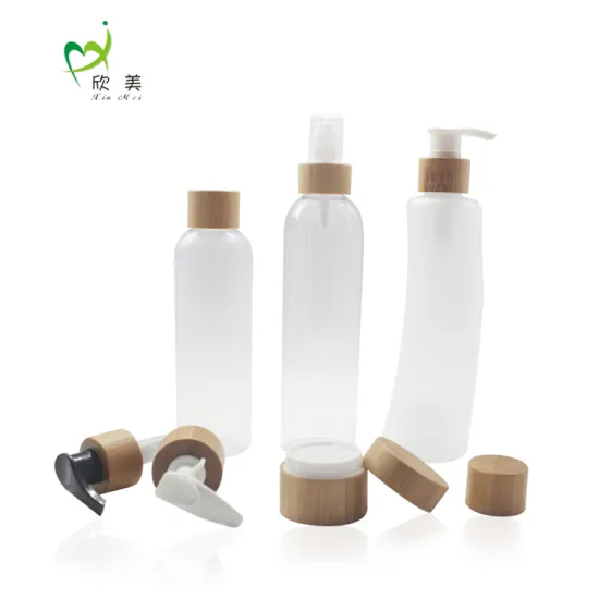 Cosmetic package bamboo lid jar lotion pump bottle