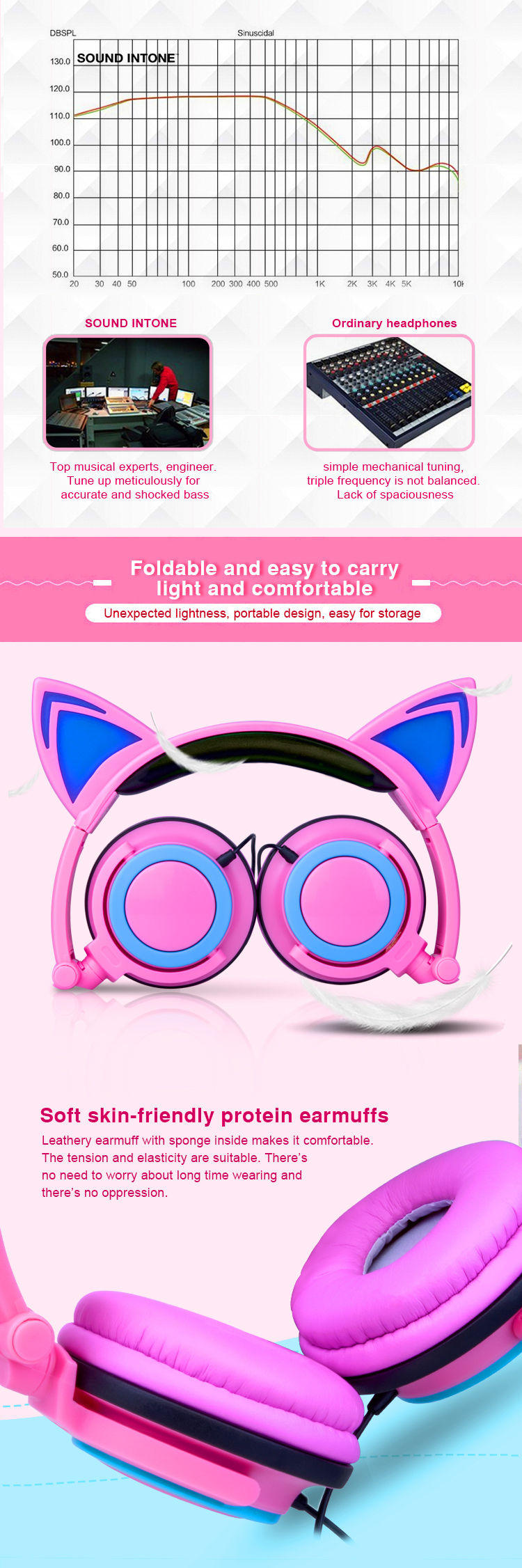 cat ear headphones pink