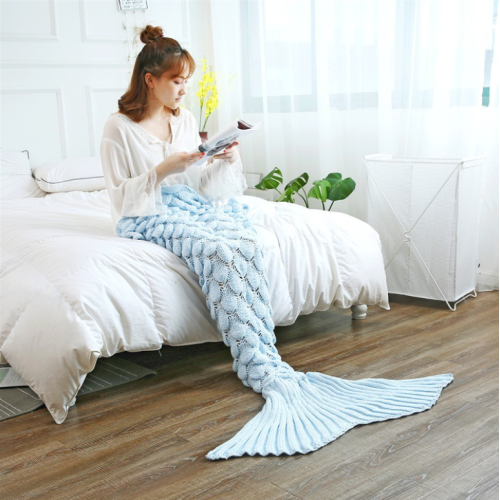 Hand knitted mermaid fish scale sofa blanket