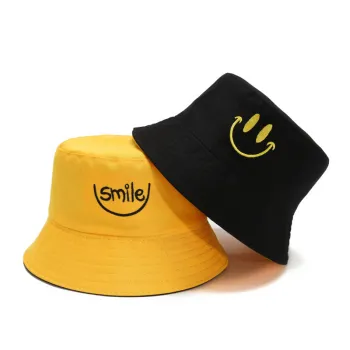 Low MOQ Reversible Women's Outdoor Fisherman Hat with Smiley Face Embroidery