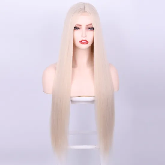 Heat Temperature Friendly Wholesale Fiber Hair Swiss U Part Long Straight Afro High Quality Synthetic Lace Front Wig