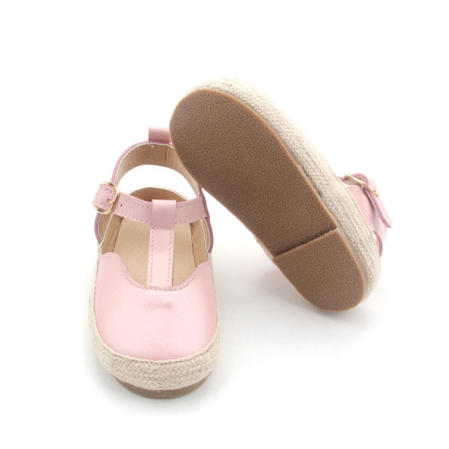 Kids T Bar Shoes Raffia Wholesale Baby Leather Sandals Girls Dress Shoes Manufactory