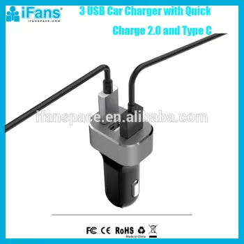 Factory Price Quick charge 3.0 fast usb car charger ,3 port car usb charger , travel car charger with usb c