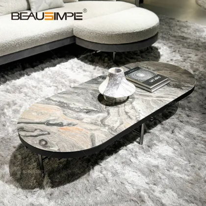 Torii Style Brown Glossy Marble Table