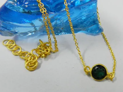 925 Sterling Gold Plated Green Tourmaline hydro Necklace