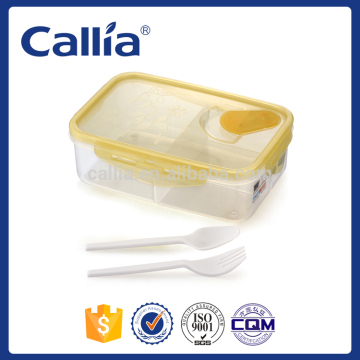 Hot Sale airtight Square Plastic Microwave Lunch Box with cutlery