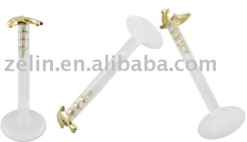 Bio-Plast Lip Labret with Dolphin Shaped 14K Gold Head
