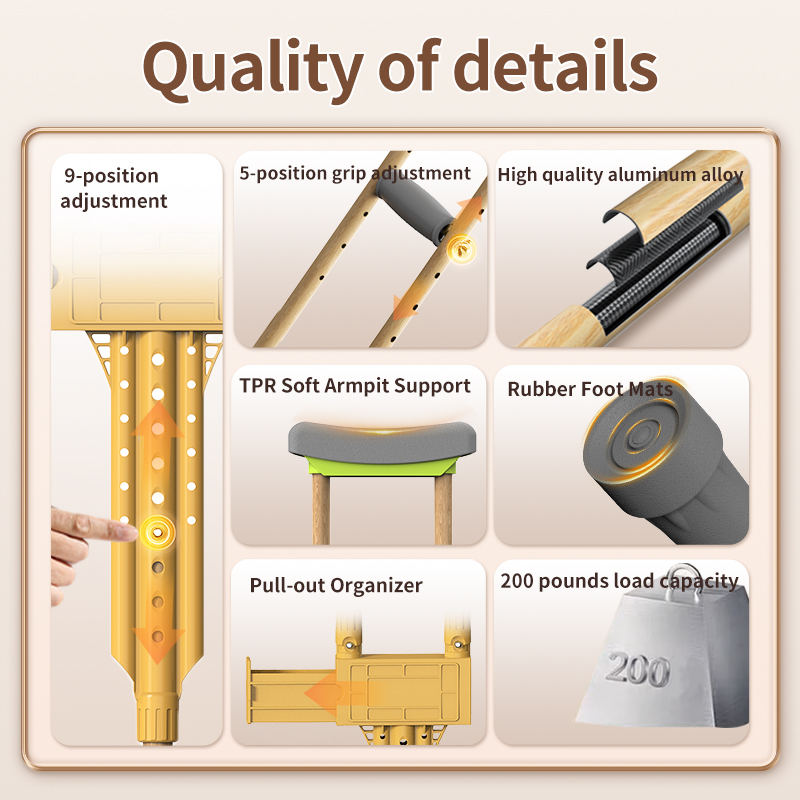 Telescopic Four-Legged Aluminum Alloy Crutches for Young Elderly Wood Grain Aids for Armpit Fractures Walking Rehabilitation2