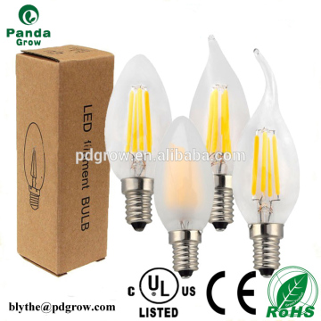 2W LED 필라멘트 Candelabra C35 구부러진 팁 LED 촛불 전구 E12 레트로 유리 화염 팁 전구 110V