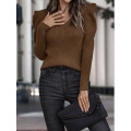 Women V Neck Knitted Puff Sleeve Sweater