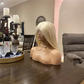 613# Blonde Straight Human Hair Lace Closure Wigs Cuticle Aligned, 4*4 Brazilian Remy Hair Wig Lace Front 613#