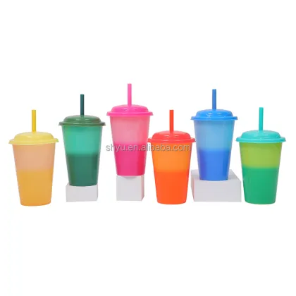 Color Changing Straw Cup - Magic Mug 16 oz Plastic Cup with Lid