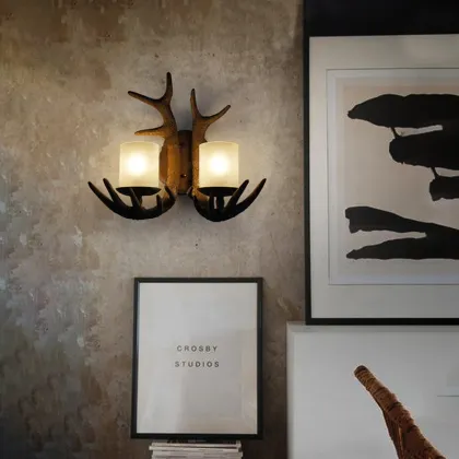 Vintage Indian Antler Wall Lamps: Resin Deer and Antler Lighting for Home Decor