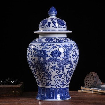 Blue and White Ceramic Jar for Home Decor