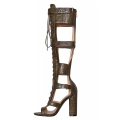 Kuh Haut Leder klobige Ferse Booties Sandalen