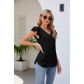 Top Summer Blouse V Neck Solid Casual