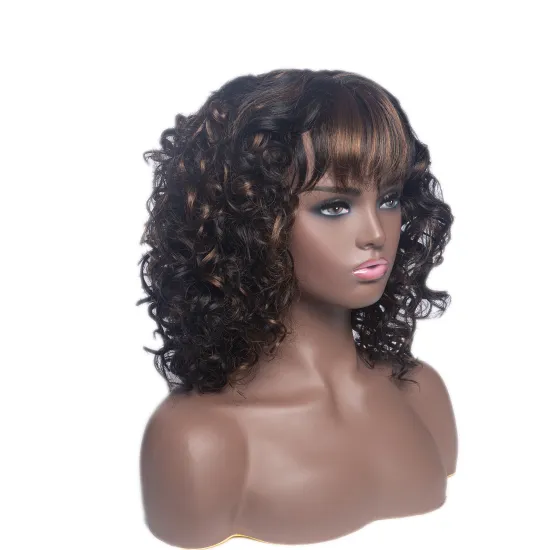 Aishili wholesale medium blonde brown hair kinky deep body curly synthetic hair wigs for women