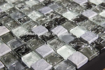 Shower room wall tile crackled crystal glass mix stone mosaic