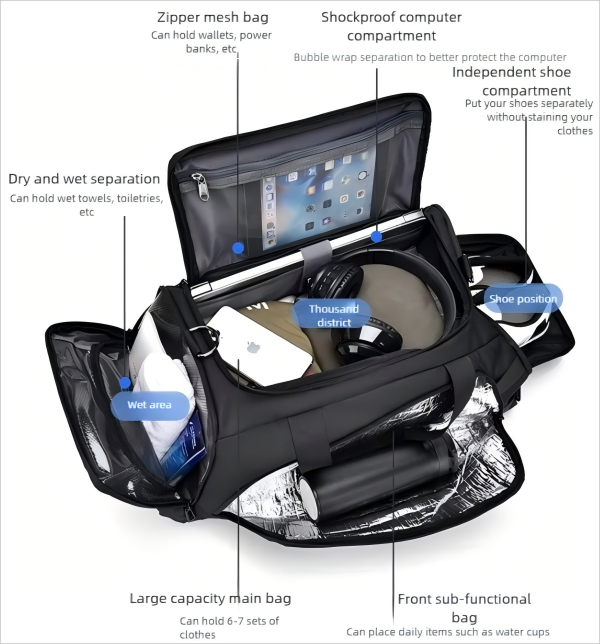 Waterproof dry-wet separation fitness handbag
