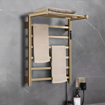 Hardwired Wall-Mounted Bathroom Six Rail Electric Towel Rack with Shelf