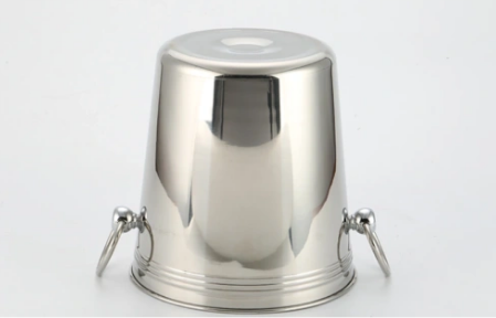 "Large stainless steel ice bucket with three handles: ideal for cooling parties"