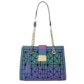 Nova Moda Diamond-shaped Luminous Bag PU Colorful Handbag Chain Saco Senhoras Versátil Ombro Bolsa