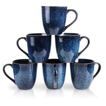Set of 6 Ceramic Coffee Mugs, 12 Ounce, Unique Glazed Design with Handles