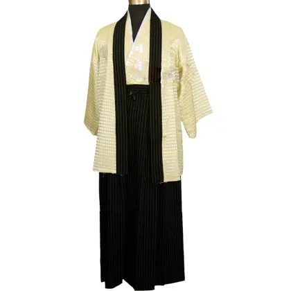Men Traditional Japanese Kimono Samurai Clothing with Obi Traditional Yukata Haori Halloween Costume Stage National Clothing 90
