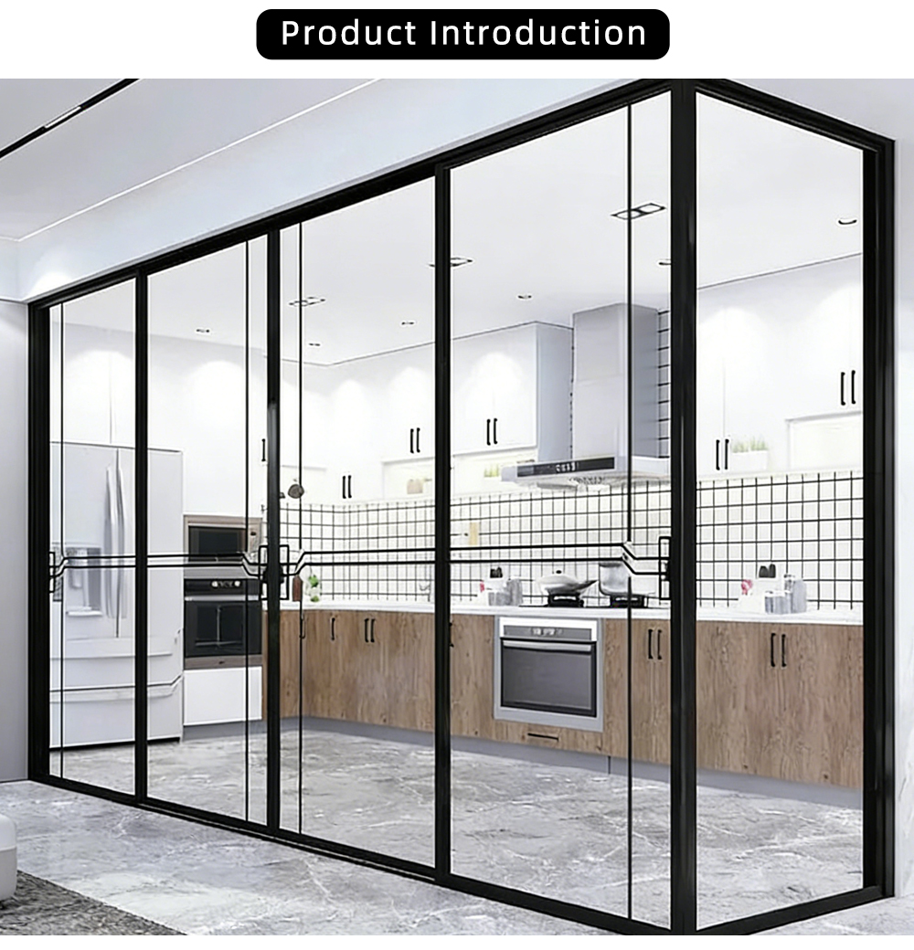 Minimalist Black Frame Five Panel Glass Sliding Door YJ-P035 X