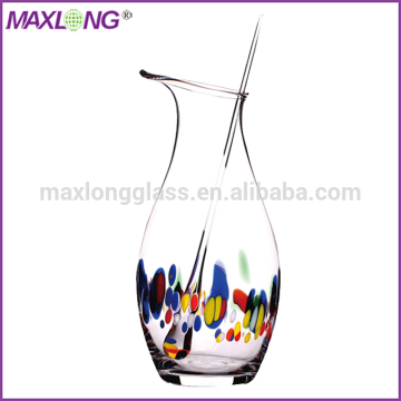 Handmade Mouth Blown Glass Pitcher with Flower Design