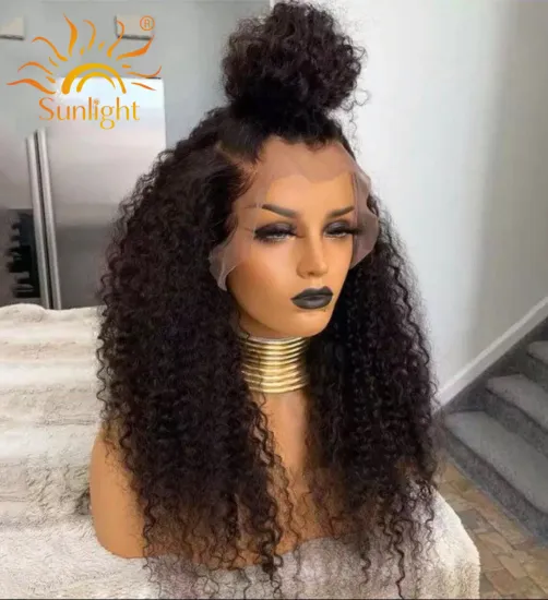 Sunlight 100% human hair High quality brazilian hair vendors afro kinky curly hair 13x4 lace front wig for black women