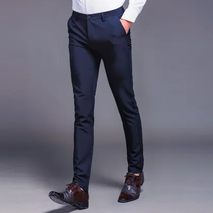 Men's Slim Business Velvet Stretch Trousers - Dress Pants