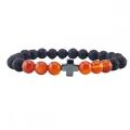 Gemstone 8 mm Black Lava Stone avec hématite croix Stretch Bracelet Naturel Stone Rounds Perles Bracelet à charme fait à la main pour les femmes